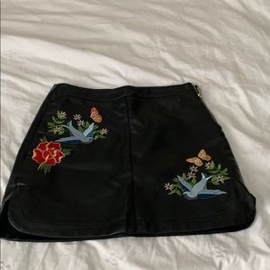 Faux Leather Skirt with Embroidery - S